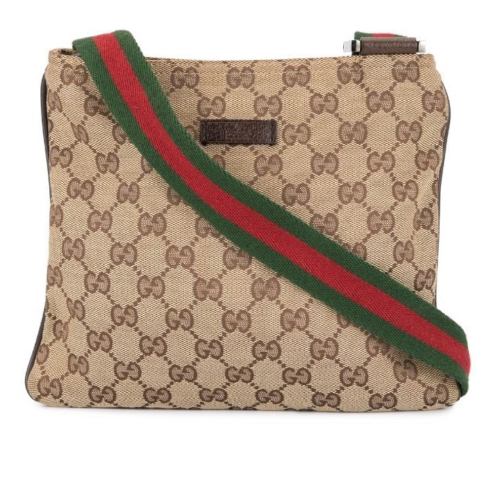 Gucci GG Canvas Shoulder Bag with Striped Strap